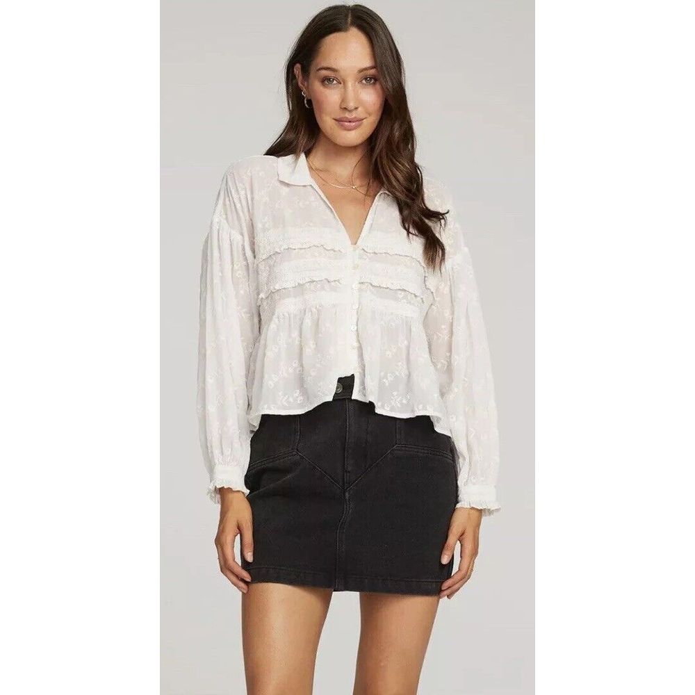 Saltwater Luxe‎ Women's Size Small Prim Luxe Prim Top White Boho Lace sheer